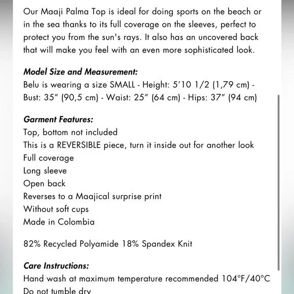 NWT Maaji Palma Long Sleeve Swim Top - Picture 6 of 6